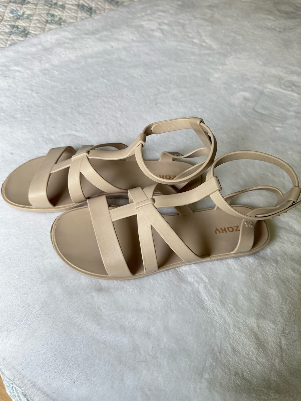 Zoxy Beige Women's Strappy Ankle-Wrap Sandals